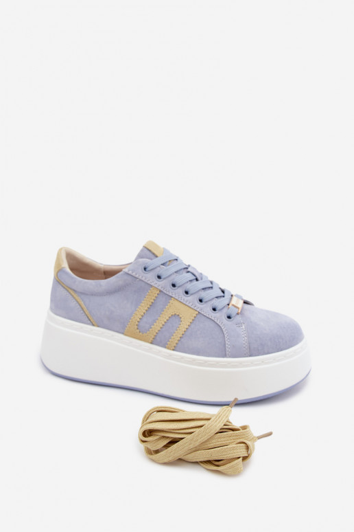Sneakers tüüpi jalanõud Pealiste omad platvormiga Pealturaalsest nahastosissea Sinist värvi Salima