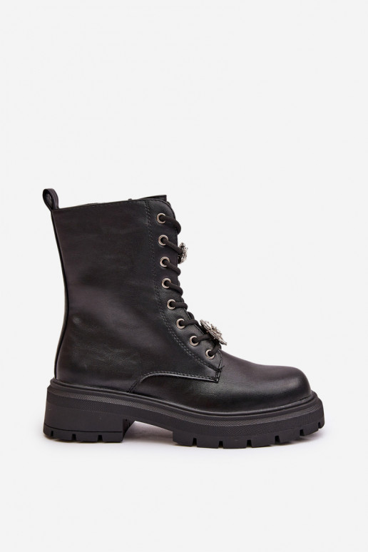 Naiste töö ankle saapad kunstnahast kaunistustega mustas värvuses Kristines