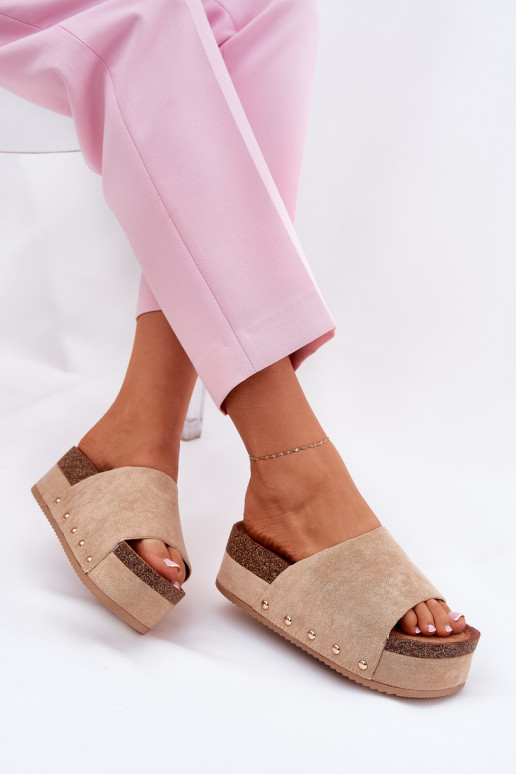 Naiste platvormi sussid khaki faux suede Vinnibe