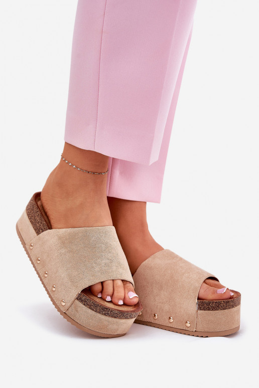 Naiste platvormi sussid khaki faux suede Vinnibe