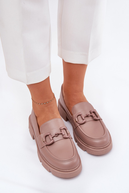 Naiste mokasiinid dekoratiivsete detailidega khaki faux leather Seftass