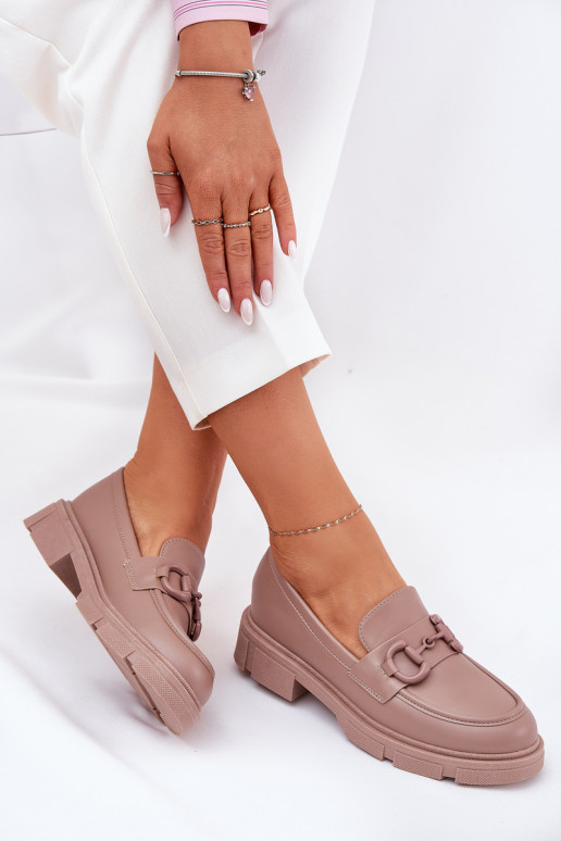 Naiste mokasiinid dekoratiivsete detailidega khaki faux leather Seftass