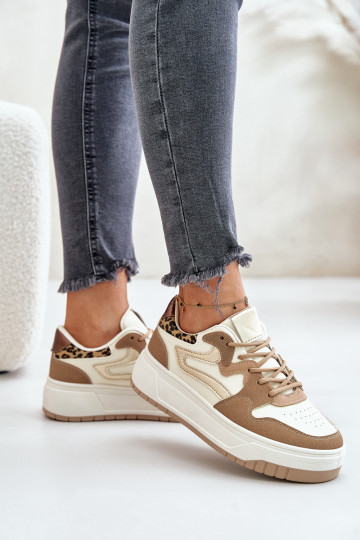 Naiste sneakerid kunstnahast platvormiga ja leopardimustriga beežis Henizore