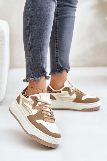 Pealiste omad Sneakers tüüpi jalanõud eko-nahast platvormiga leopardimustriga beeži värvi Henizore 2
