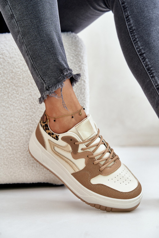Naiste sneakerid kunstnahast platvormiga ja leopardimustriga beežis Henizore
