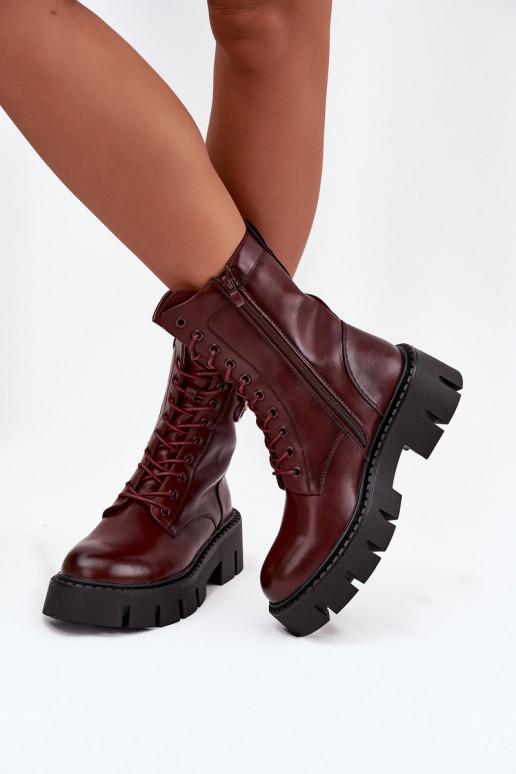 Soojad ankle saapad kaunistustega burgundia Melisse