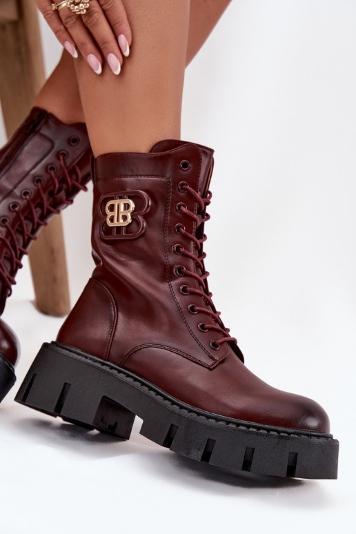 Soojad ankle saapad kaunistustega burgundia Melisse