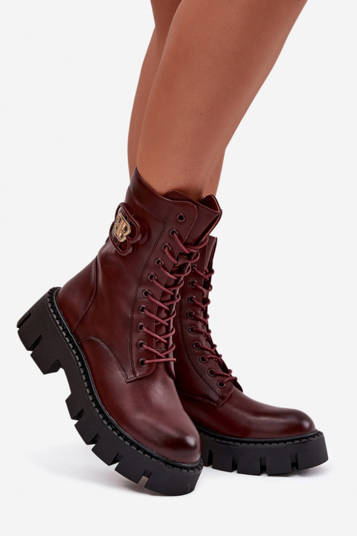 Soojad ankle saapad kaunistustega burgundia Melisse