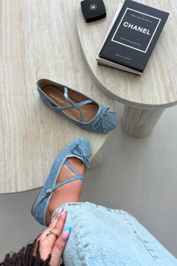 Denim ballerinad rihmadega Kokardką