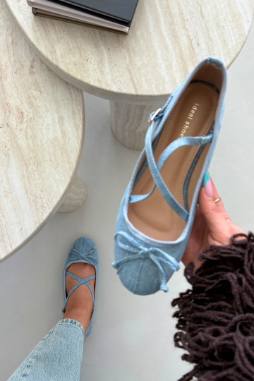 Denim ballerinad rihmadega Kokardką 2