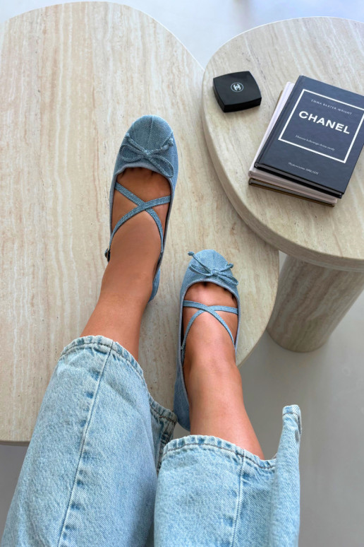 Denim ballerinad rihmadega Kokardką