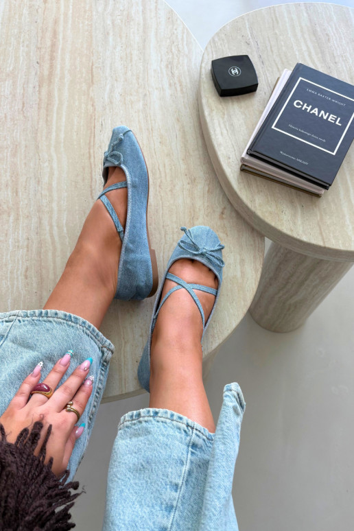 Denim ballerinad rihmadega Kokardką