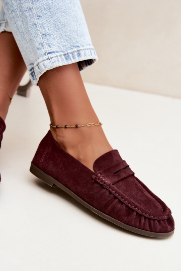 Naiste mokasiinid ruffle'idega kunstsuede burgundia Sabley 2