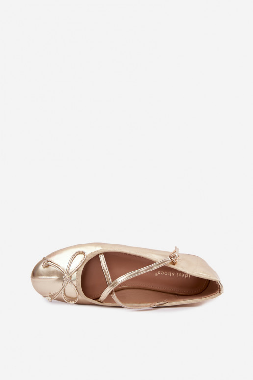 Kuldne lakitud ballerina rihmadega Kokardką