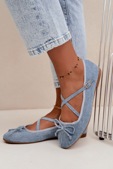 Denim ballerinad rihmadega Kokardką