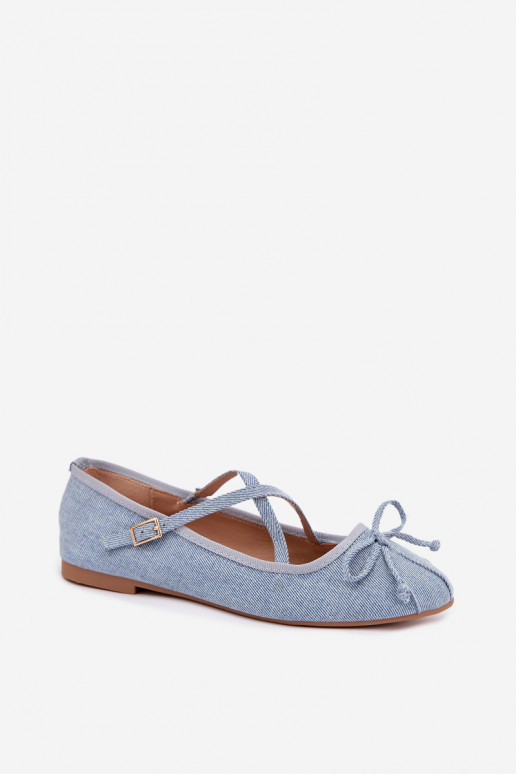 Denim ballerinad rihmadega Kokardką