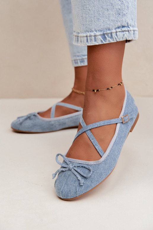 Denim ballerinad rihmadega Kokardką