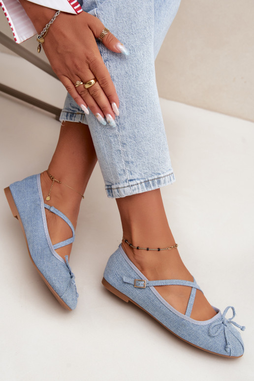 Denim ballerinad rihmadega Kokardką