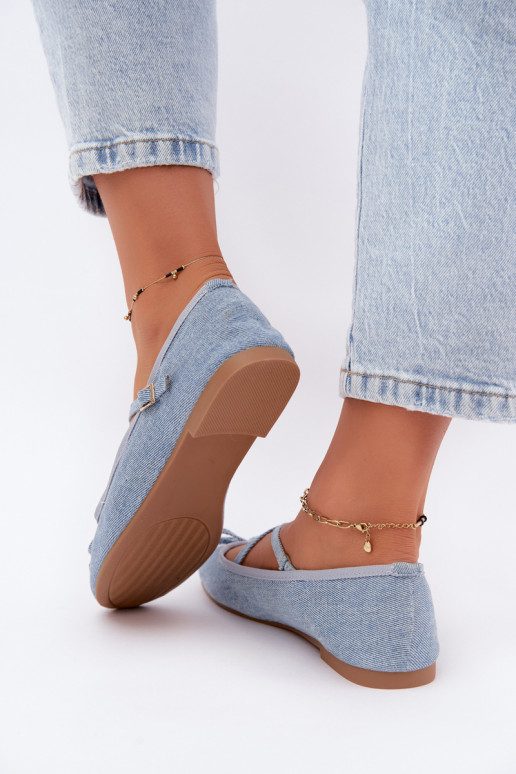 Denim ballerinad rihmadega Kokardką