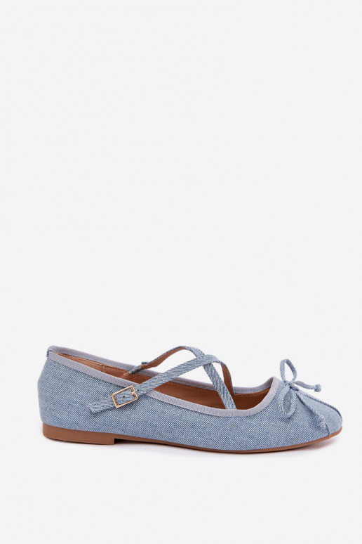 Denim ballerinad rihmadega Kokardką