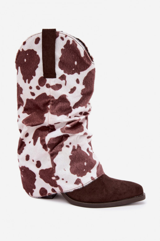 Cowboy-stiilis ankle boots, millel on kõver jalg ja kontsad pruun Havie