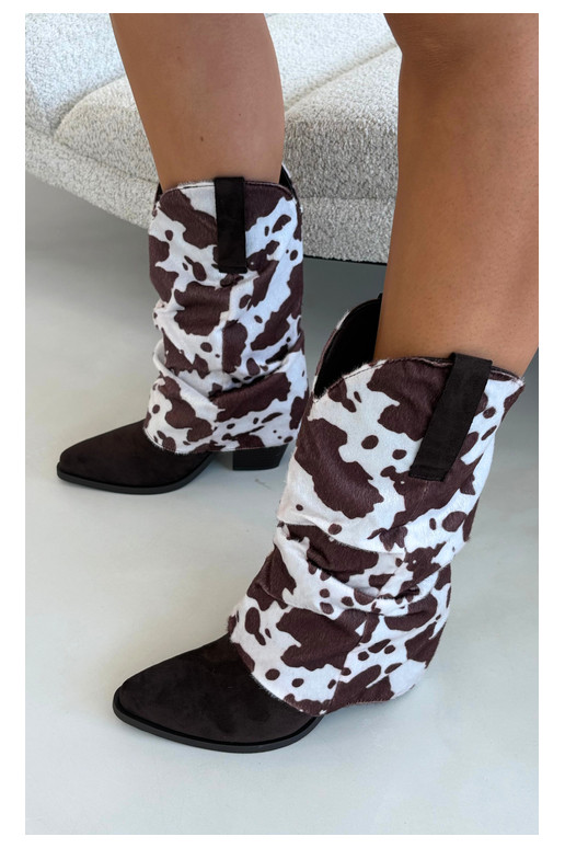 Cowboy-stiilis ankle boots, millel on kõver jalg ja kontsad pruun Havie