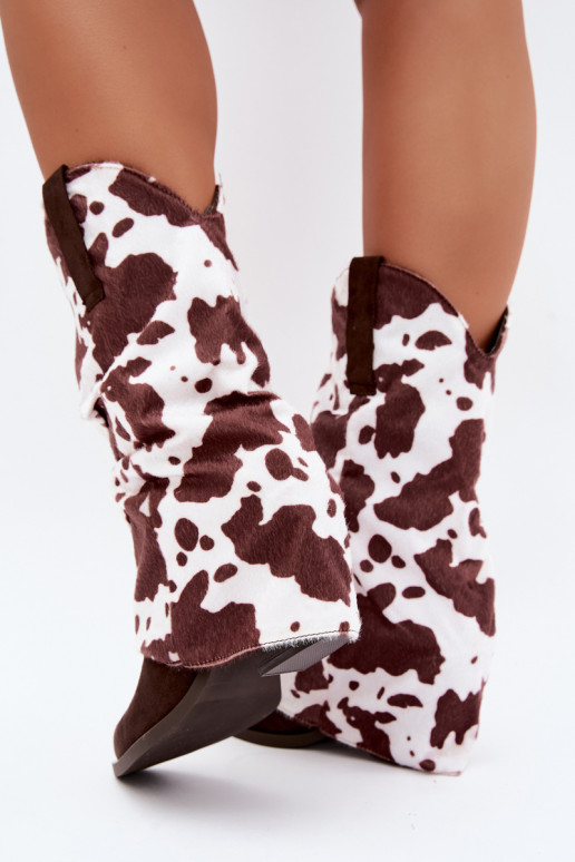 Cowboy-stiilis ankle boots, millel on kõver jalg ja kontsad pruun Havie