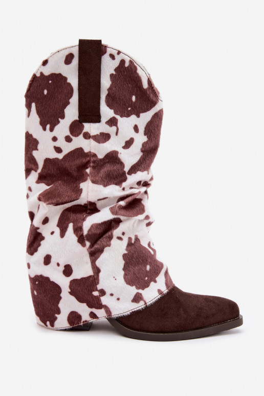 Cowboy-stiilis ankle boots, millel on kõver jalg ja kontsad pruun Havie