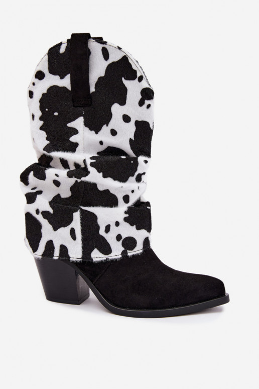 Cowboy-stiilis ankle boots, millel on kõver jalg ja kontsad must Havie