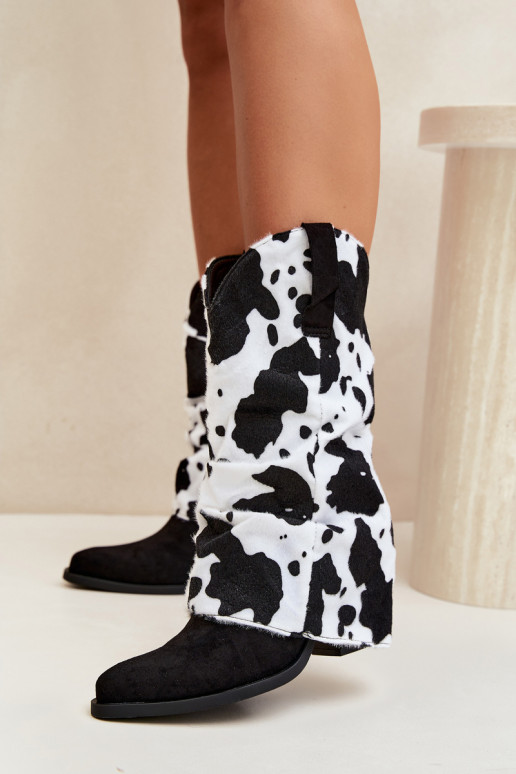 Cowboy-stiilis ankle boots, millel on kõver jalg ja kontsad must Havie