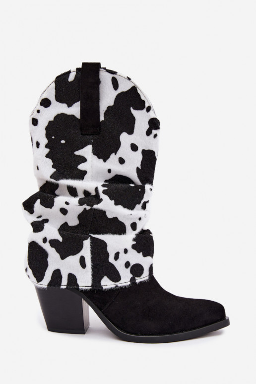 Cowboy-stiilis ankle boots, millel on kõver jalg ja kontsad must Havie