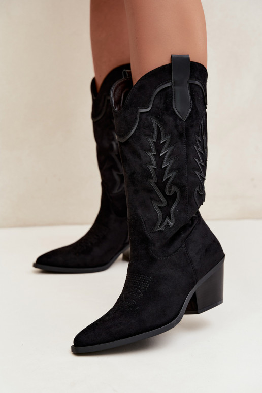 Knee-high cowboy-stiilis saapad mustas Betina