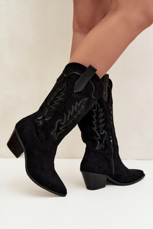 Knee-high cowboy-stiilis saapad mustas Betina