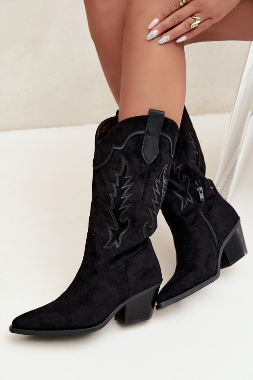 Knee-high cowboy-stiilis saapad mustas Betina