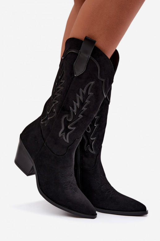 Knee-high cowboy-stiilis saapad mustas Betina