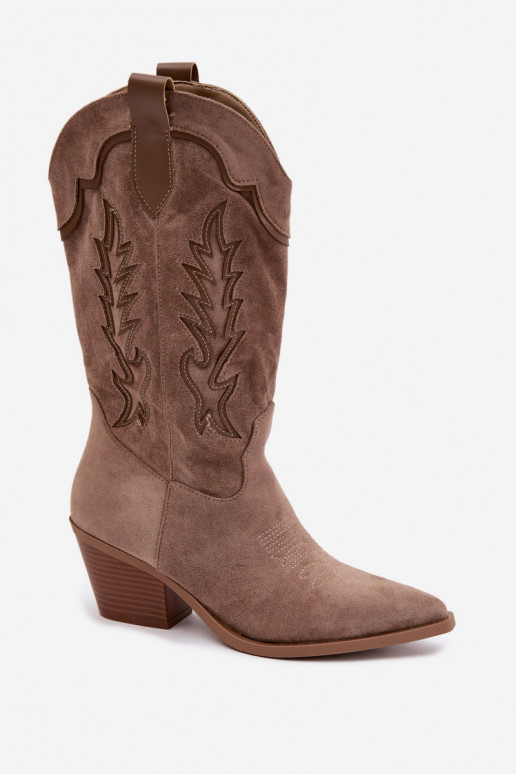 Knee-high cowboy-stiilis saapad khaki Betina