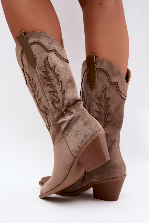 Knee-high cowboy-stiilis saapad khaki Betina