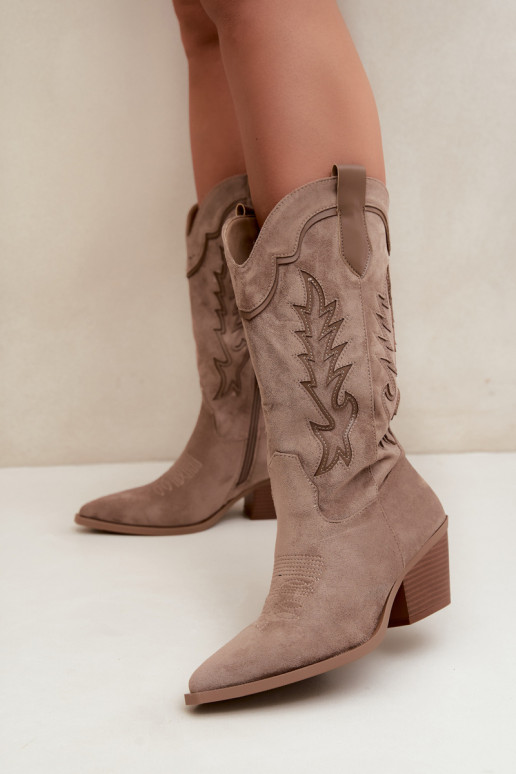 Knee-high cowboy-stiilis saapad khaki Betina