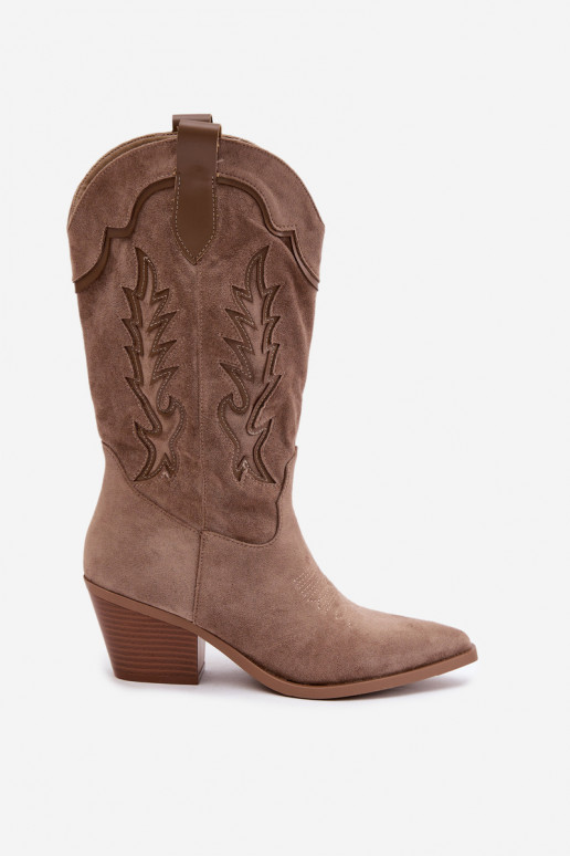 Knee-high cowboy-stiilis saapad khaki Betina