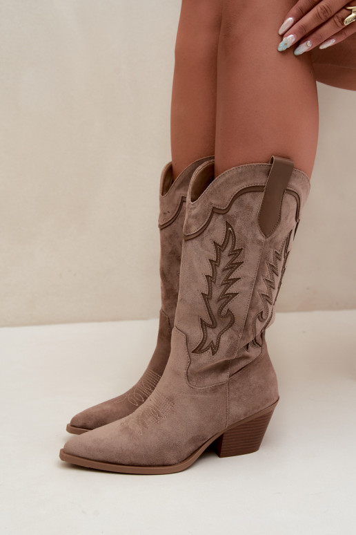 Knee-high cowboy-stiilis saapad khaki Betina
