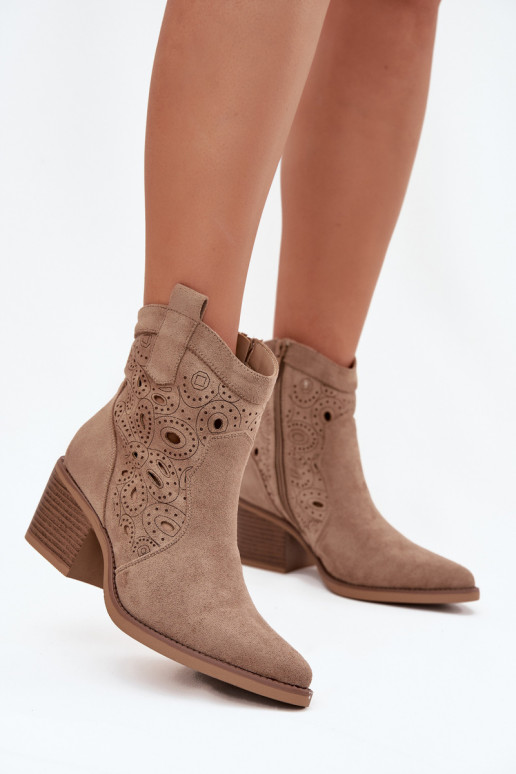 Liivakarva naiste cowboy-stiilis ankle boots lõikeelementidega Nolvina