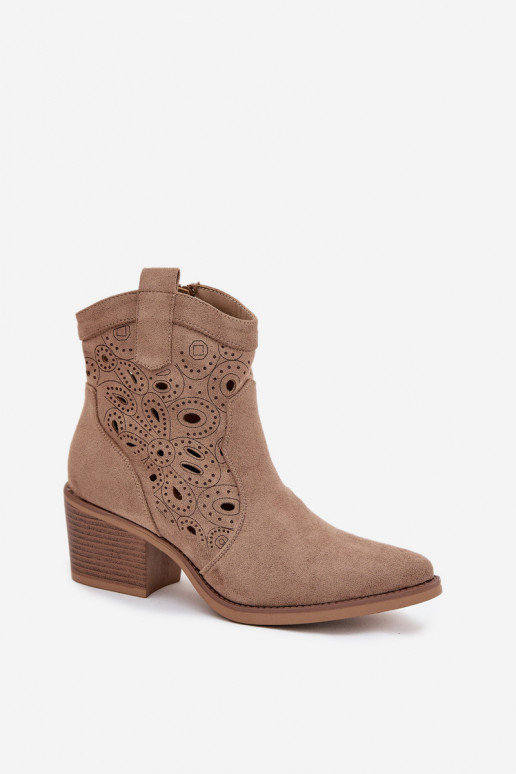 Liivakarva naiste cowboy-stiilis ankle boots lõikeelementidega Nolvina