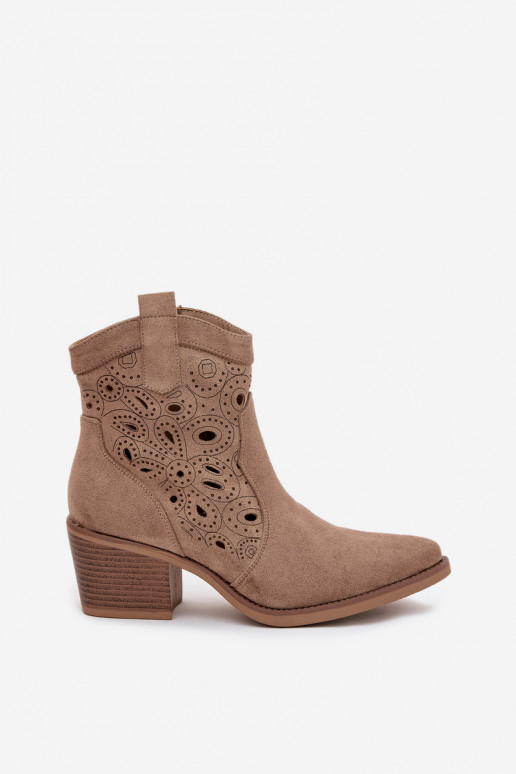 Liivakarva naiste cowboy-stiilis ankle boots lõikeelementidega Nolvina