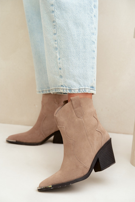 Khaki seemis cowboy-stiilis sooja saapad kontsadega Pelsa
