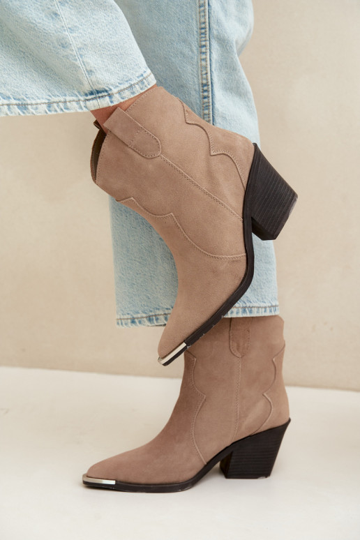 Khaki seemis cowboy-stiilis sooja saapad kontsadega Pelsa