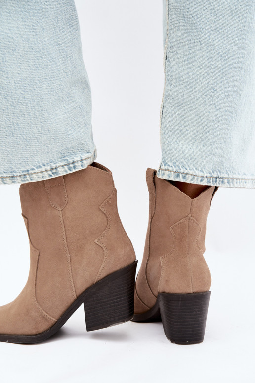 Khaki seemis cowboy-stiilis sooja saapad kontsadega Pelsa