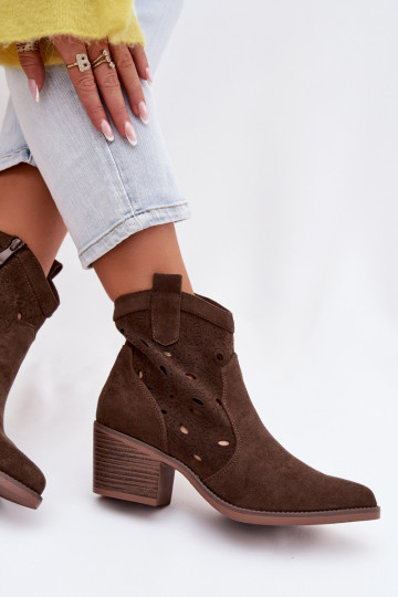 kauboistiilis naiste ankle boots lõikeelementidega CzekoladoĮe Nolvina