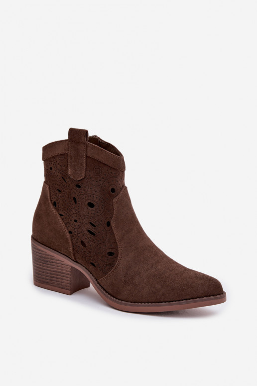 kauboistiilis naiste ankle boots lõikeelementidega CzekoladoĮe Nolvina