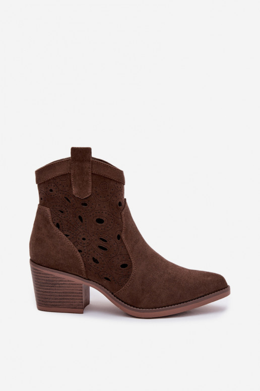 kauboistiilis naiste ankle boots lõikeelementidega CzekoladoĮe Nolvina