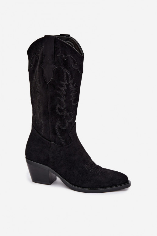 Mustad kunstnahast saapad cowboy stiilis konts Jarissa